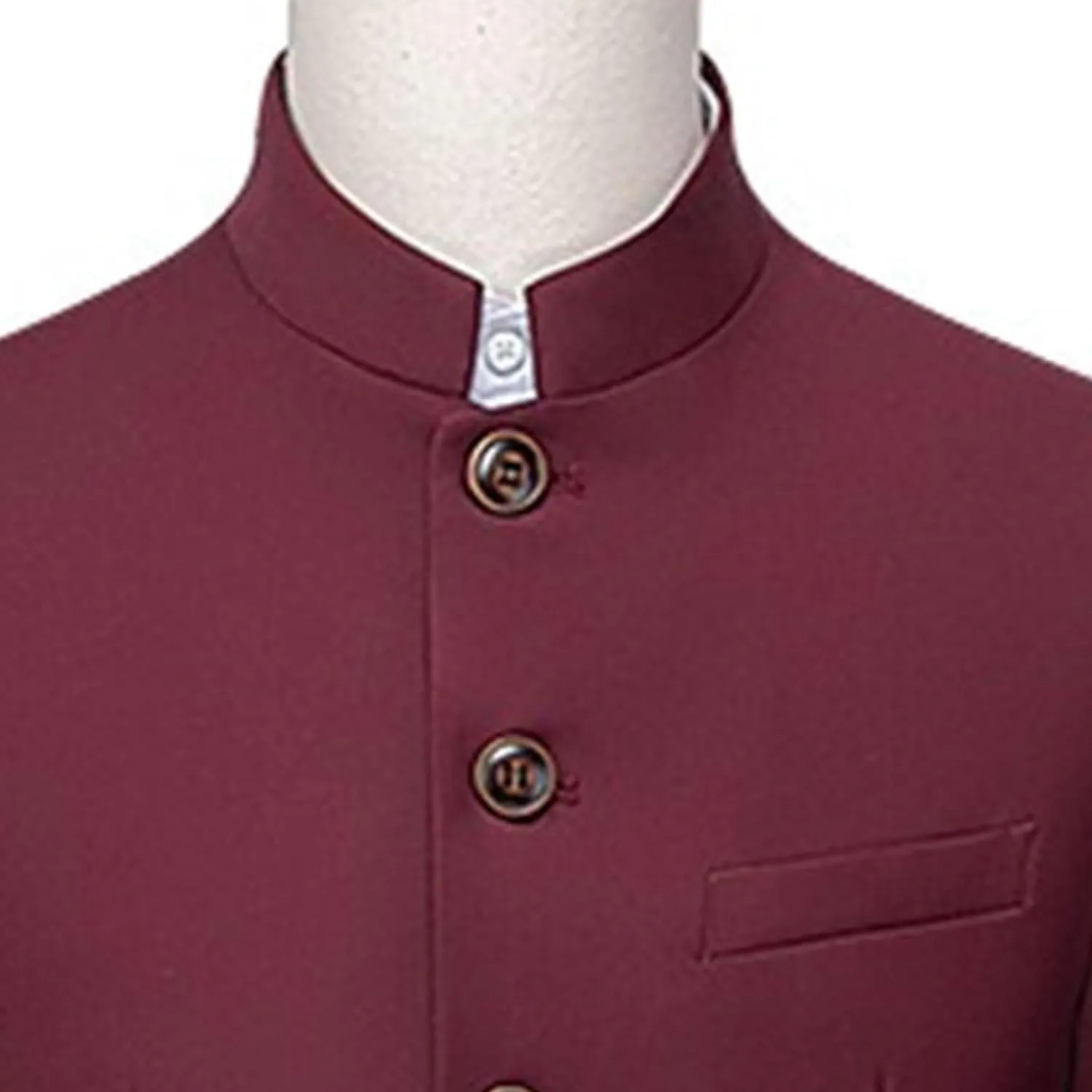 Men 2 Pieces Chinese Tunic Suit Mandarin Collar Blazer Set Button Jacket Pant Set Traditional Uniform Groom Dress