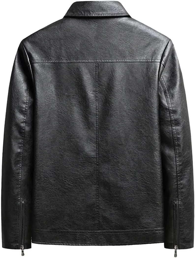 Men Casual Motorcycle Biker Jacket Vintage Outwear Mandarin Collar Leather CASUAL Jacket
