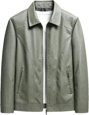 Men Casual Motorcycle Biker Jacket Vintage Outwear Mandarin Collar Leather CASUAL Jacket