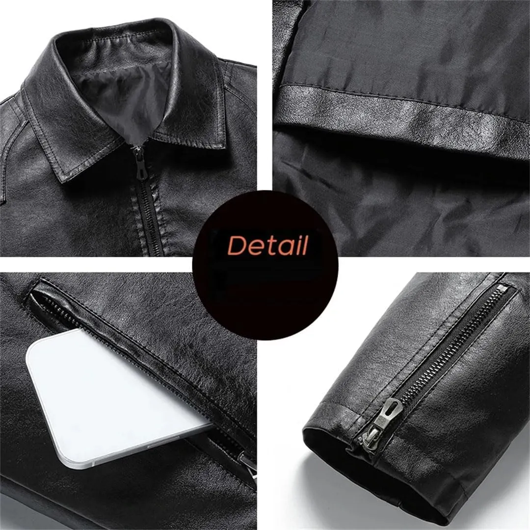 Men Casual Motorcycle Biker Jacket Vintage Outwear Mandarin Collar Leather CASUAL Jacket