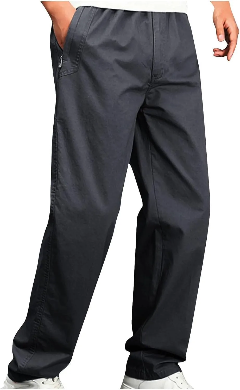 Men’ s Casual Cargo Pants Relaxed Fit Streetwear Pant Elastic Drawstring Waist Lightweight Chino Trouser with Pocket