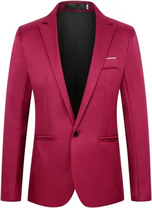 Men Slim Fit Suit Jackets One Button Classic Casual Blazer Solid Lightweight Lapel Stretch Travel Business Sport Coat Tuxedo