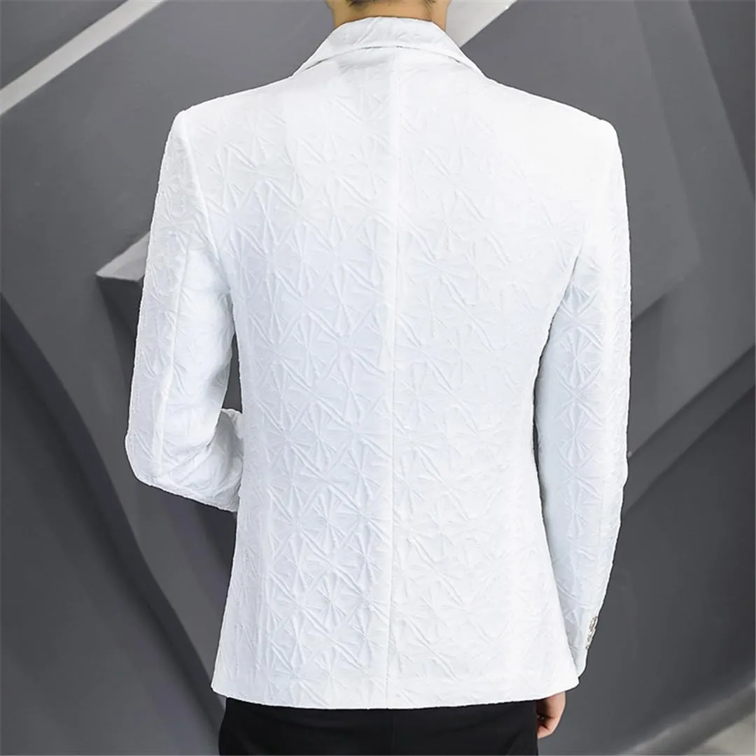 Men White Casual Blazer Business Slim Fit Suit Coat Long Sleeve Formal Single Buckle Suit Jacket