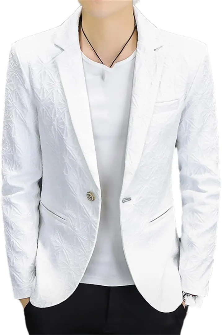 Men White Casual Blazer Business Slim Fit Suit Coat Long Sleeve Formal Single Buckle Suit Jacket