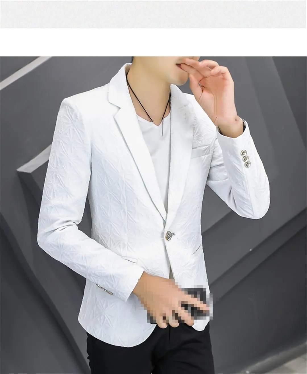 Men White Casual Blazer Business Slim Fit Suit Coat Long Sleeve Formal Single Buckle Suit Jacket