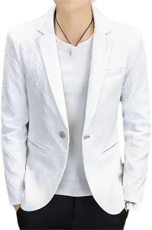 Men White Casual Blazer Business Slim Fit Suit Coat Long Sleeve Formal Single Buckle Suit Jacket
