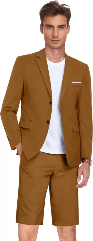 Men's 2 Piece Shorts Suit Slim Fit Suits Tuxedo for Summer Beach Wedding Prom Groom Blazer and Short Pants Set