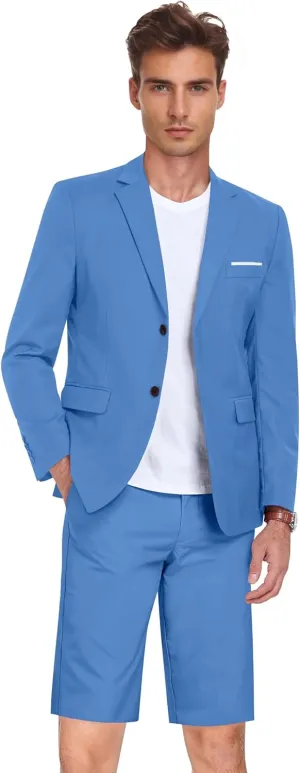 Men's 2 Piece Shorts Suit Slim Fit Suits Tuxedo for Summer Beach Wedding Prom Groom Blazer and Short Pants Set