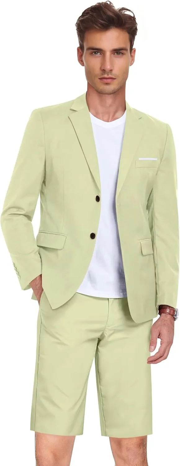 Men's 2 Piece Shorts Suit Slim Fit Suits Tuxedo for Summer Beach Wedding Prom Groom Blazer and Short Pants Set