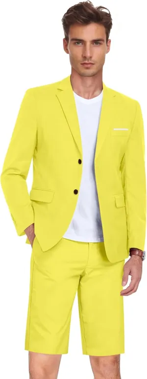 Men's 2 Piece Shorts Suit Slim Fit Suits Tuxedo for Summer Beach Wedding Prom Groom Blazer and Short Pants Set