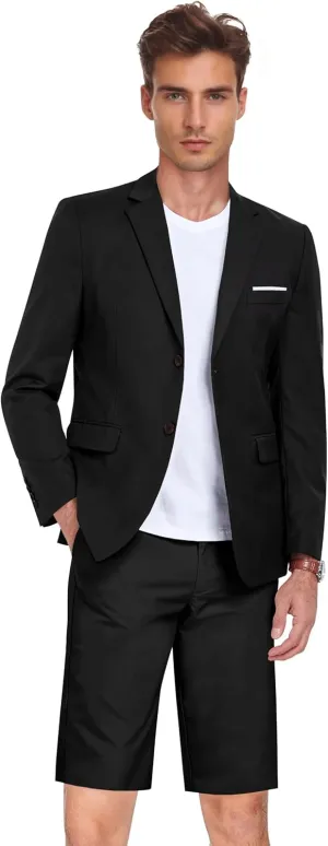 Men's 2 Piece Shorts Suit Slim Fit Suits Tuxedo for Summer Beach Wedding Prom Groom Blazer and Short Pants Set