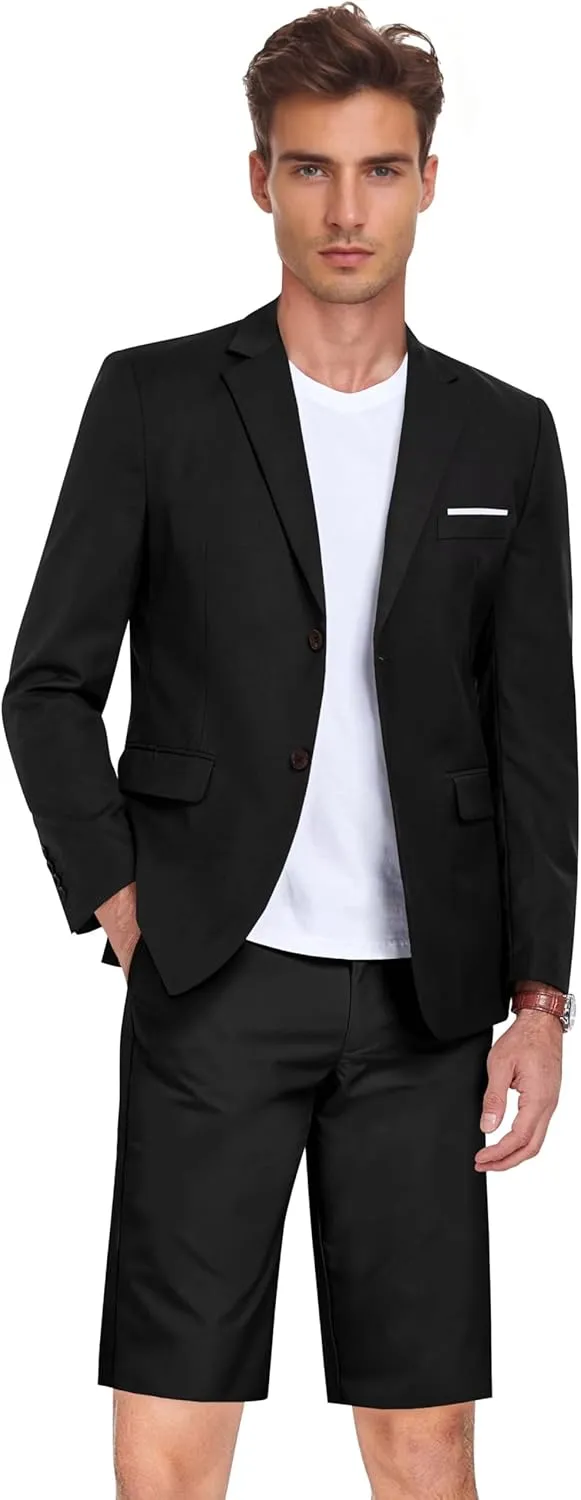 Men's 2 Piece Shorts Suit Slim Fit Suits Tuxedo for Summer Beach Wedding Prom Groom Blazer and Short Pants Set