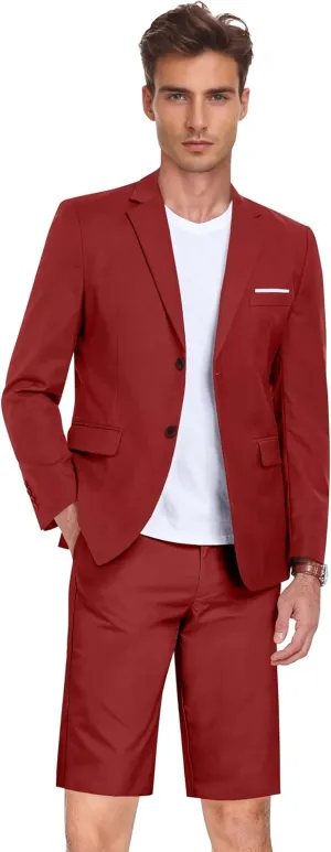Men's 2 Piece Shorts Suit Slim Fit Suits Tuxedo for Summer Beach Wedding Prom Groom Blazer and Short Pants Set