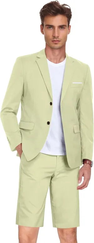 Men's 2 Piece Shorts Suit Slim Fit Suits Tuxedo for Summer Beach Wedding Prom Groom Blazer and Short Pants Set