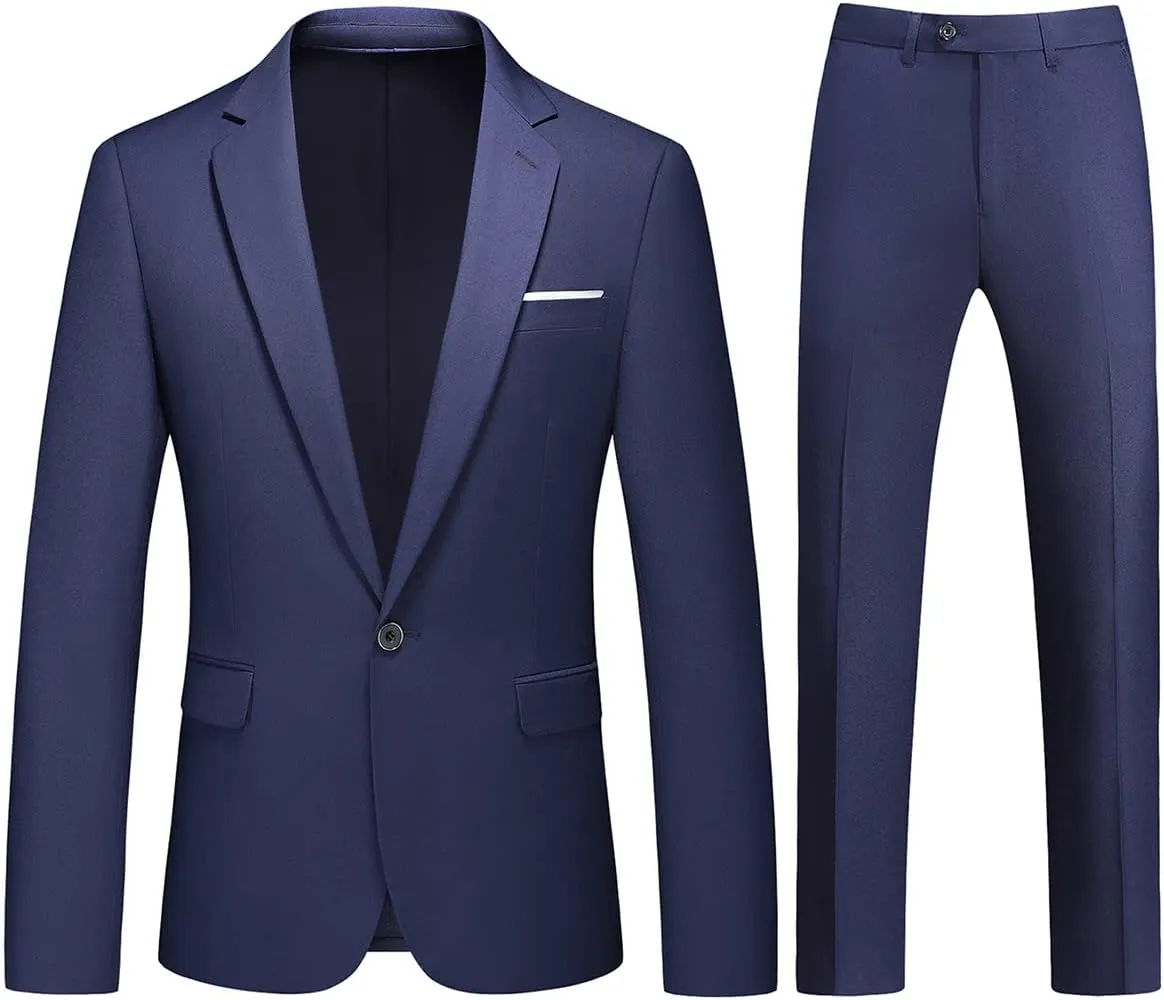 Mens 2 Piece Suit Slim Fit One Button Solid Blazer Jacket & Pants Business Wedding Party Homecoming Suits for Men