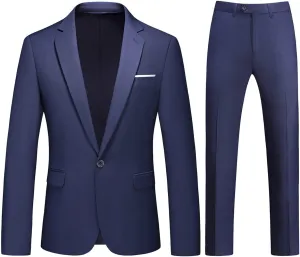Mens 2 Piece Suit Slim Fit One Button Solid Blazer Jacket & Pants Business Wedding Party Homecoming Suits for Men