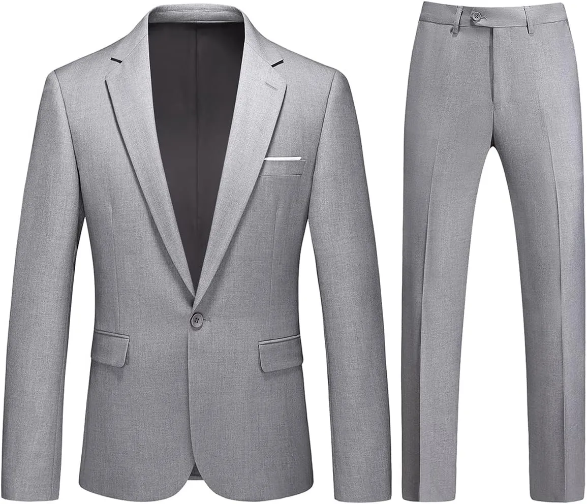 Mens 2 Piece Suit Slim Fit One Button Solid Blazer Jacket & Pants Business Wedding Party Homecoming Suits for Men