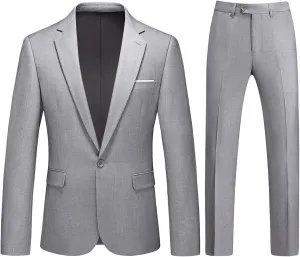 Mens 2 Piece Suit Slim Fit One Button Solid Blazer Jacket & Pants Business Wedding Party Homecoming Suits for Men