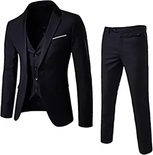 Mens 3 Piece Suit Blazer, Slim Fit Tux with One Button, Jacket Vest and Pants Set for Party, Wedding and Business
