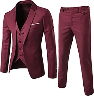 Mens 3 Piece Suit Blazer, Slim Fit Tux with One Button, Jacket Vest and Pants Set for Party, Wedding and Business