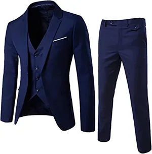 Mens 3 Piece Suit Blazer, Slim Fit Tux with One Button, Jacket Vest and Pants Set for Party, Wedding and Business