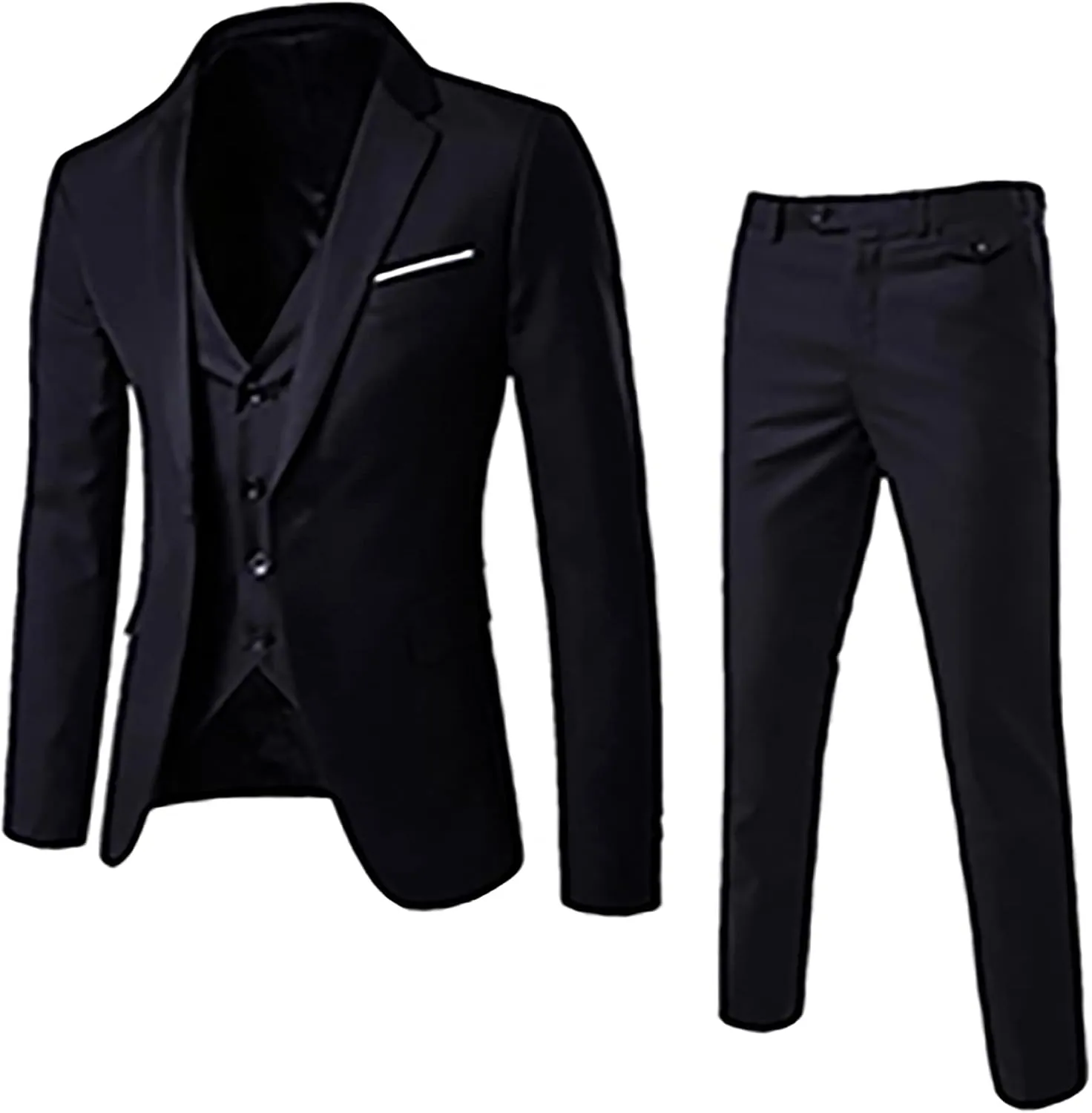 Mens 3 Piece Suit Blazer, Slim Fit Tux with One Button, Jacket Vest and Pants Set for Party, Wedding and Business