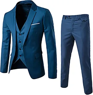 Mens 3 Piece Suit Blazer, Slim Fit Tux with One Button, Jacket Vest and Pants Set for Party, Wedding and Business