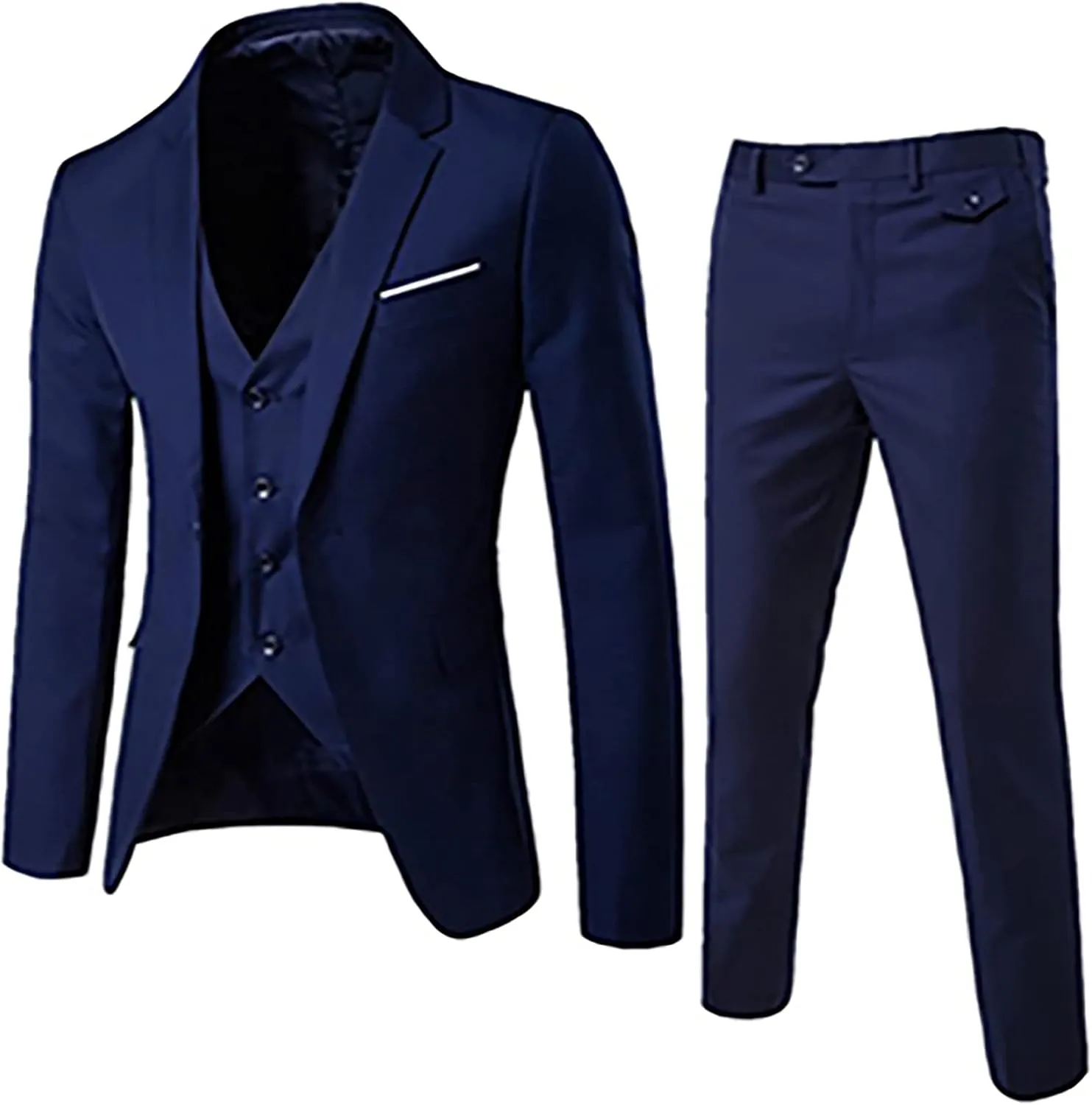 Mens 3 Piece Suit Blazer, Slim Fit Tux with One Button, Jacket Vest and Pants Set for Party, Wedding and Business