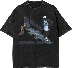 Mens and Womens Vintage Oversized Drop Shoulder Fashion Short Sleeve T-Shirt