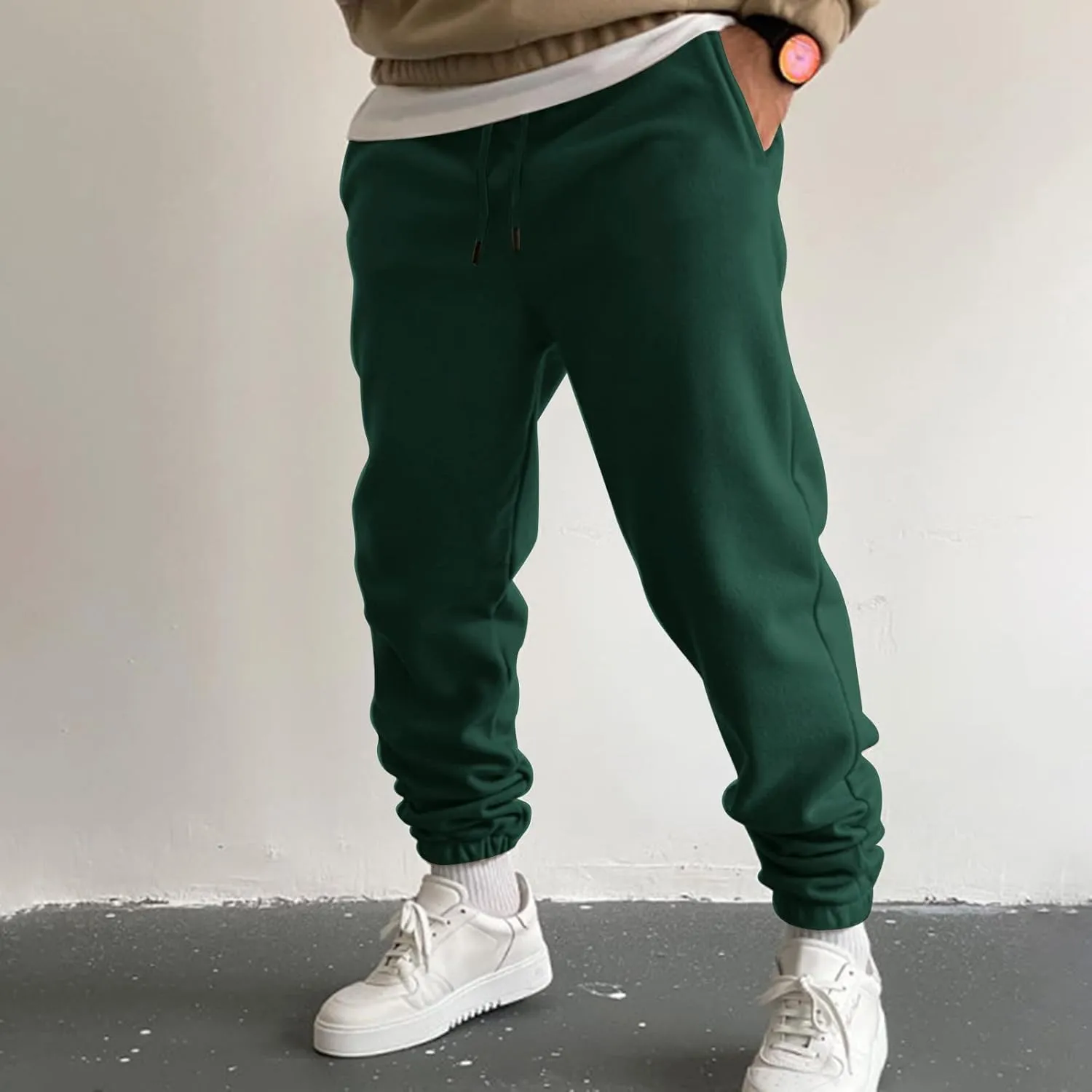 Mens Autumn and Winter High Street Fashion Leisure Loose Sports Running Solid Color Lace Up Pants Sweater Pants