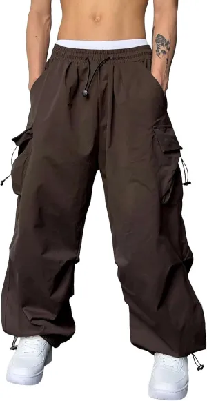 Men's Baggy Cargo Pants Trendy Casual Drawstring Loose Fit Harem Parachute Pants with Pockets