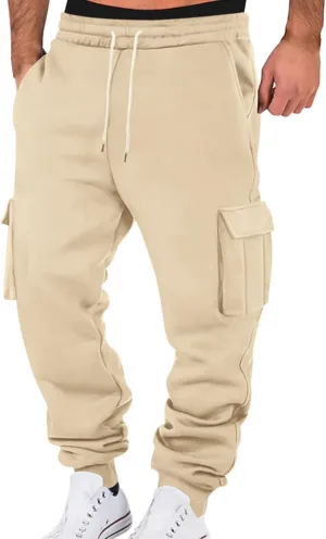 Mens Baggy Cargo Sweatpants, Drawstring Waist, Fleece Lined Joggers with Pockets, for Soft Athletic and Track