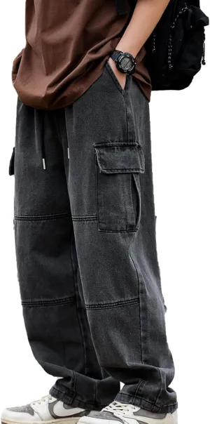 Men's Baggy Hip Hop Jeans Causal Cargo Denim Pants Y2K Joggers Wide Leg Streetwear Jeans with Pockets
