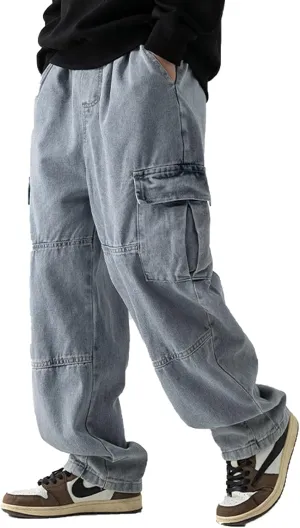 Men's Baggy Hip Hop Jeans Causal Cargo Denim Pants Y2K Joggers Wide Leg Streetwear Jeans with Pockets