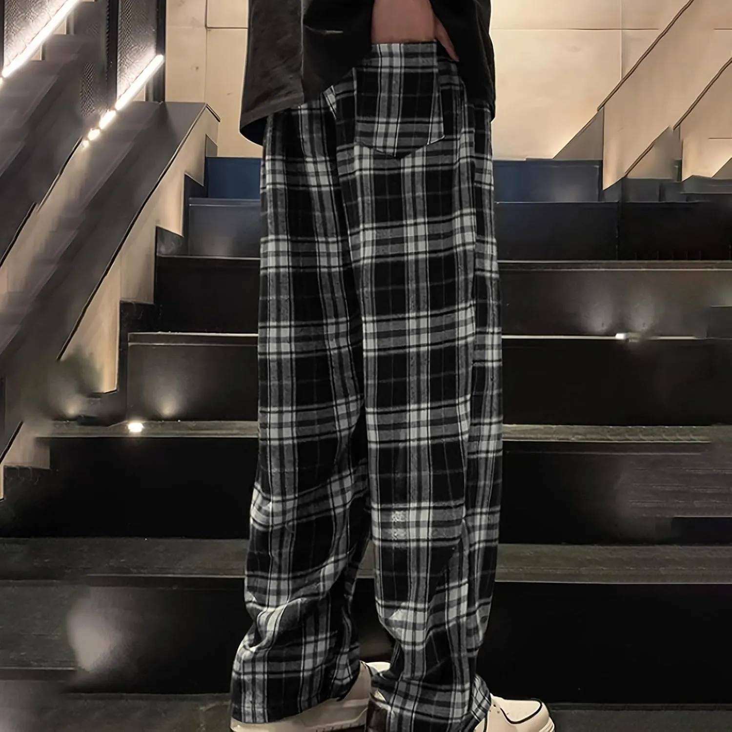 Men's Baggy Wide Leg Pants Summer Elastic Waist Lattice Drawstring Pocket Casual Leisure Sport Comfy Fashion Trousers