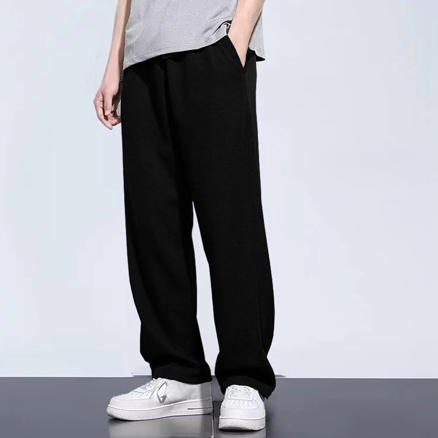 Men's Baggy Wide Leg Pants Summer Elastic Waist Trendy Comfortable Leisure Style Sport Clothes Fresh Trousers