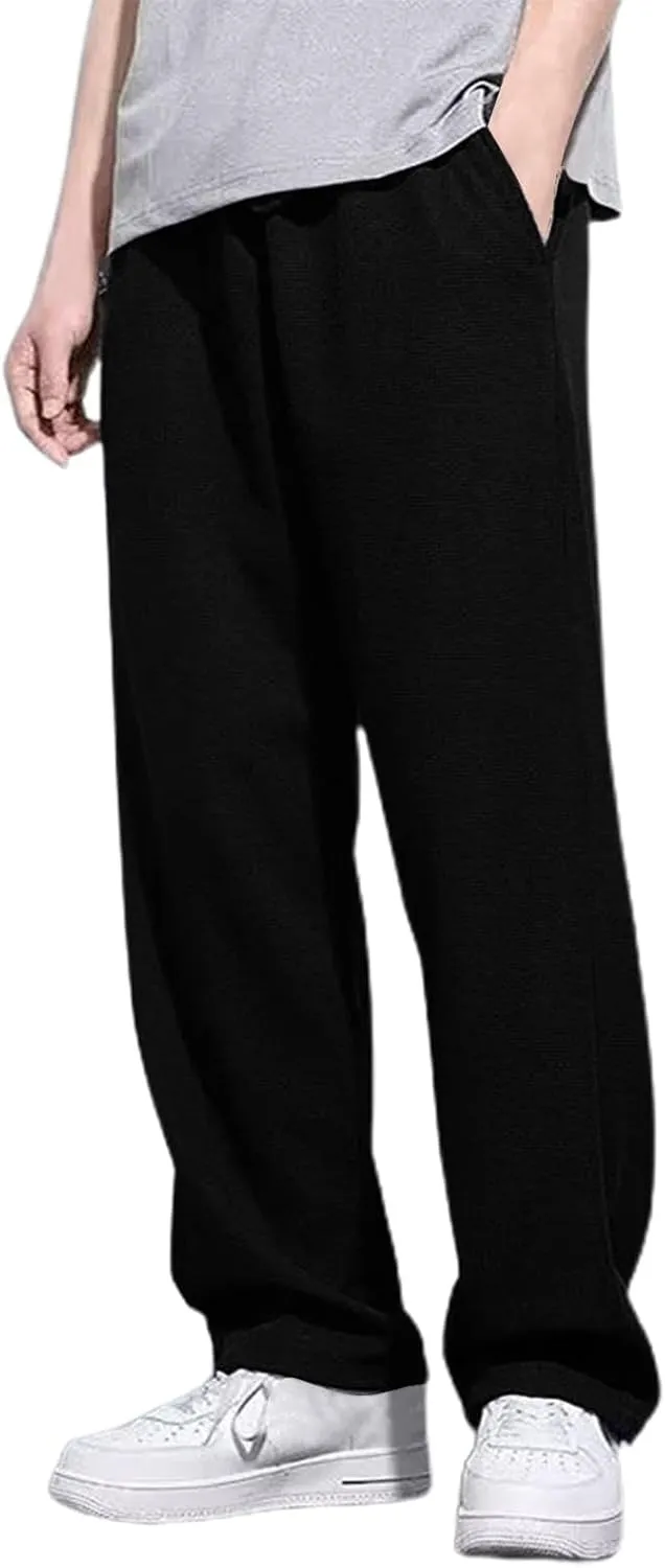 Men's Baggy Wide Leg Pants Summer Elastic Waist Trendy Comfortable Leisure Style Sport Clothes Fresh Trousers