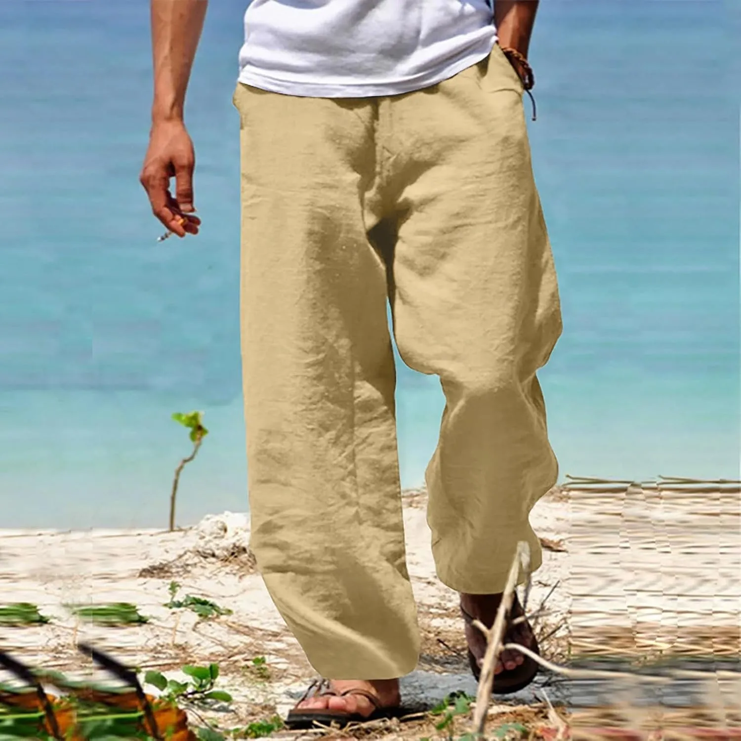 Men's Baggy Wide Leg Pants Summer Elastic Waist Trendy Comfortable Loose Sport Clothes Comfy Fashion Trousers
