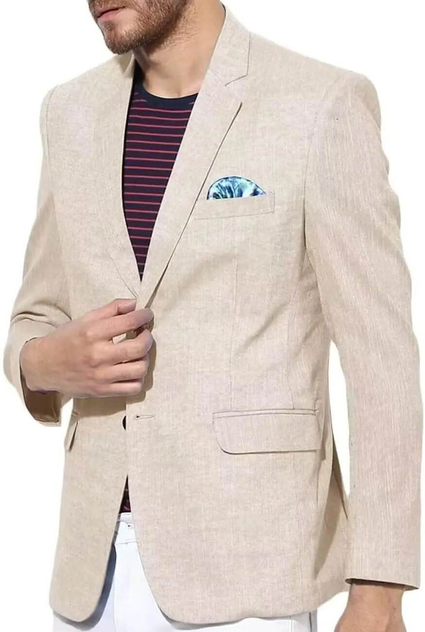 Men's Blazer Linen Jacket Regular Fit Two Buttons Casual Sport Coats Lightweight Sports Jacket