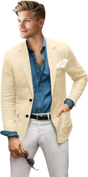Men's Blazer Linen Jacket Regular Fit Two Buttons Casual Sport Coats Lightweight Sports Jacket