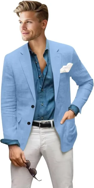 Men's Blazer Linen Jacket Regular Fit Two Buttons Casual Sport Coats Lightweight Sports Jacket