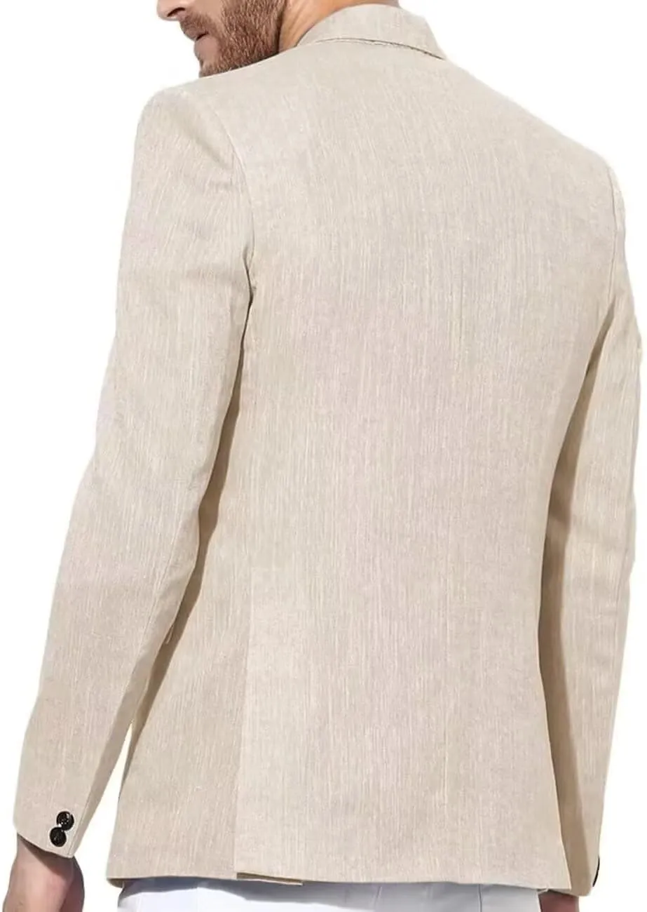 Men's Blazer Linen Jacket Regular Fit Two Buttons Casual Sport Coats Lightweight Sports Jacket