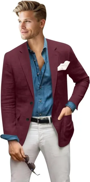 Men's Blazer Linen Jacket Regular Fit Two Buttons Casual Sport Coats Lightweight Sports Jacket