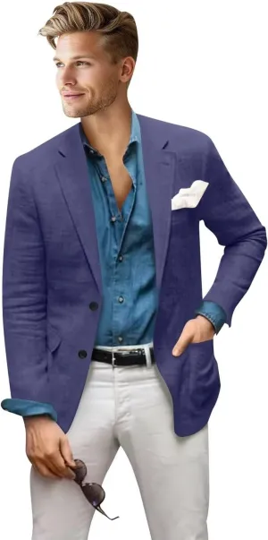 Men's Blazer Linen Jacket Regular Fit Two Buttons Casual Sport Coats Lightweight Sports Jacket