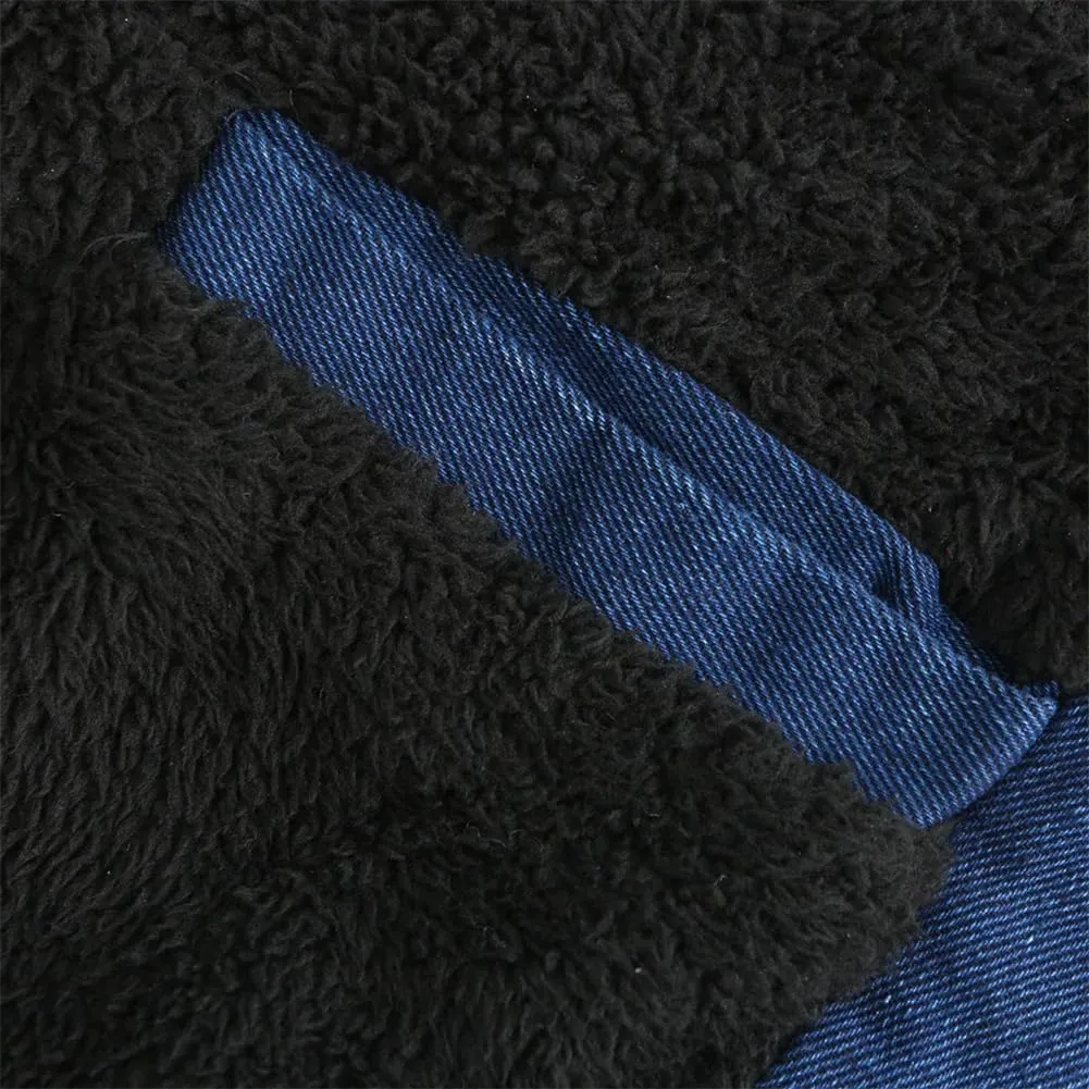 Mens Blue Denim Jackets Fleece Hooded Jeans Jacket Full Zipper Casual Cotton Coat