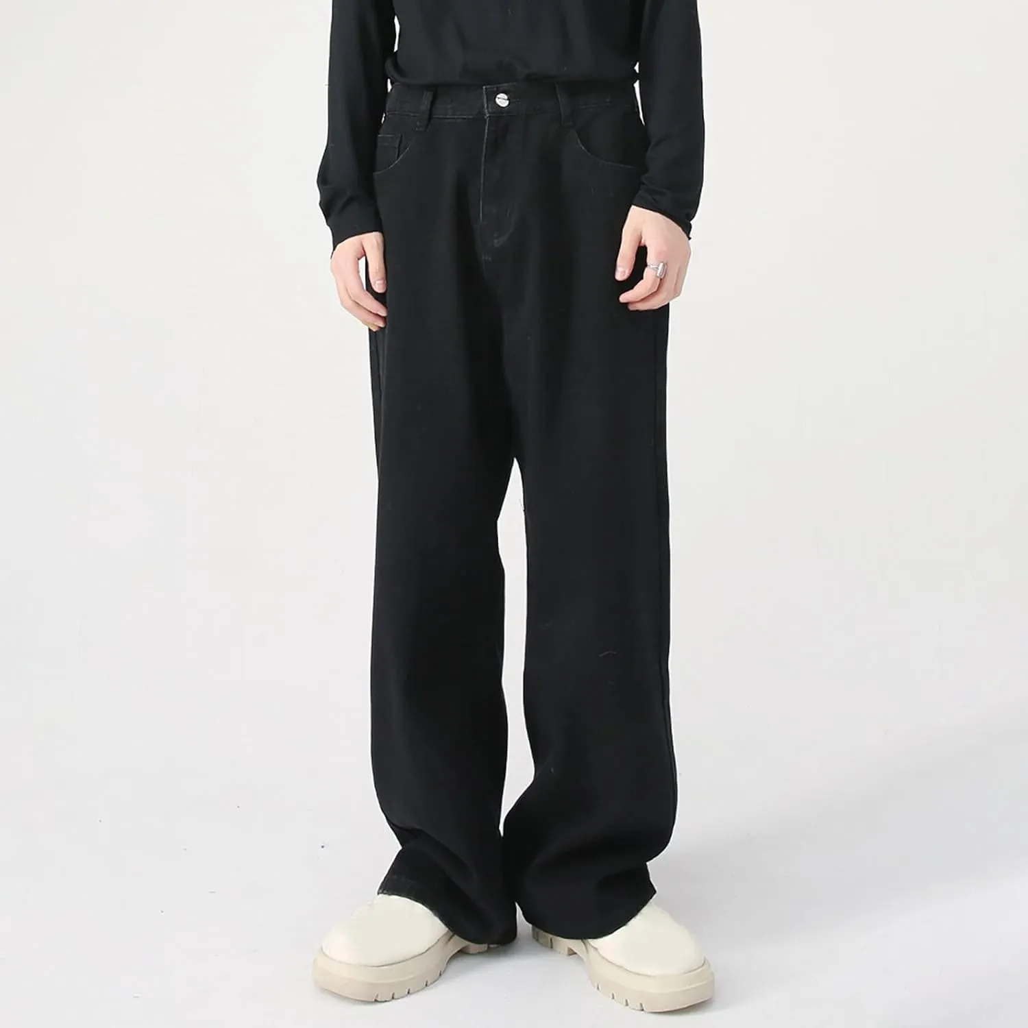 Mens Bootcut Jeans Plus Size Y2k Hip Hop Straight Leg Jean Baggy Streetwear Denim Pants Casual Vintage Loose Trousers