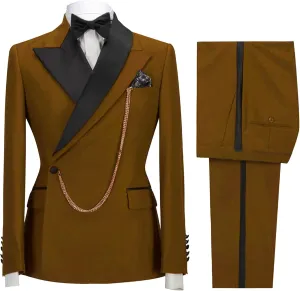 Men's Business Leisure Fashion Slim Suit 2 Piece Double Breasted Prom Tuxedo Suits Party Wedding Solid Blazer Pants
