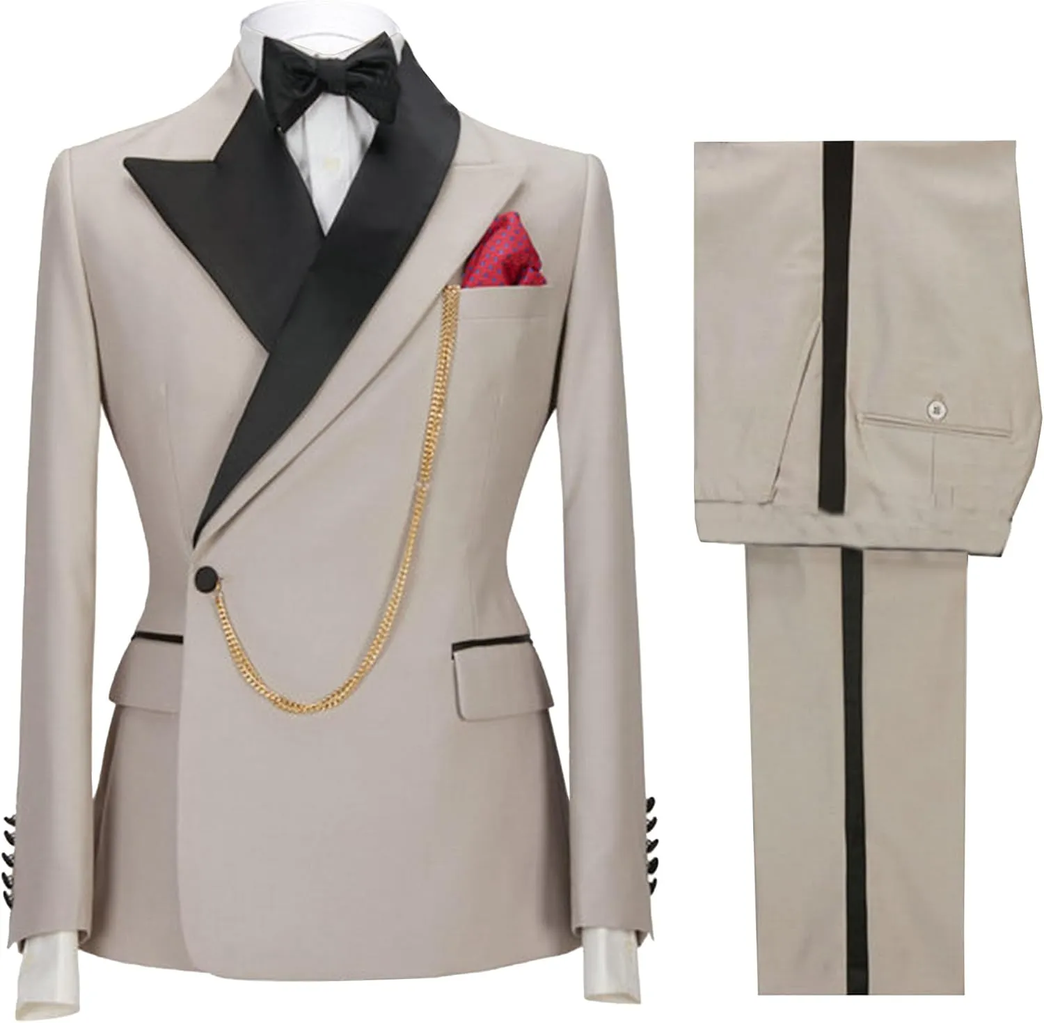 Men's Business Leisure Fashion Slim Suit 2 Piece Double Breasted Prom Tuxedo Suits Party Wedding Solid Blazer Pants