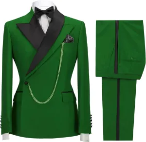 Men's Business Leisure Fashion Slim Suit 2 Piece Double Breasted Prom Tuxedo Suits Party Wedding Solid Blazer Pants