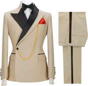 Men's Business Leisure Fashion Slim Suit 2 Piece Double Breasted Prom Tuxedo Suits Party Wedding Solid Blazer Pants